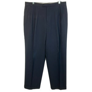 Zanella Pants Mens Sz 35 Italy Wool Navy Blue Cuffed‎ Dress Pleated